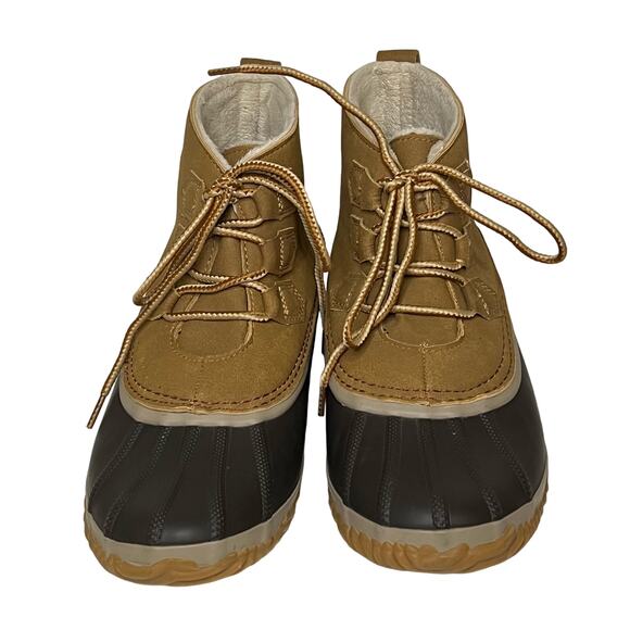 JBU by Jambu Nala Women's Size 9.5M Duck Rain Boots Lace Up Waterproof Navy/Tan - Picture 1 of 11